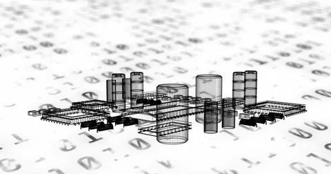 Image of 3d model of electrical components over binary codes against white Stock Photos