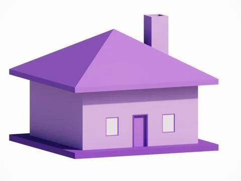 Image of 3D Model Rendering of a Minimalist Purple Box House Stock Photos