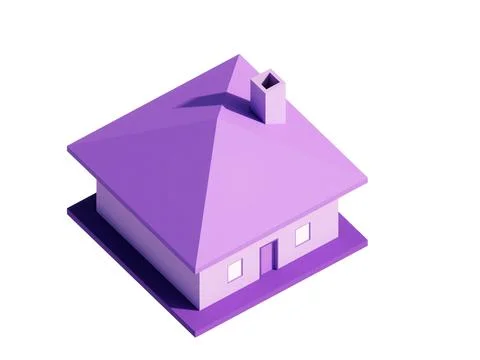 Image of 3D Model Rendering of a Minimalist Purple Box House Stock Photos