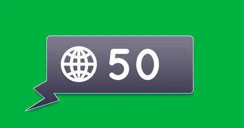 Image of 50 notifications and globe on green background Stock Illustration