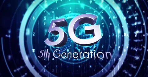 Image of 5g 5th generation text over spinning globe and scope scanning Illustrazione stock
