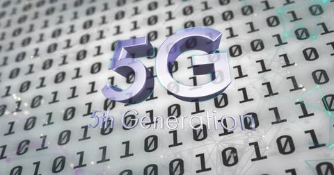 Image of 5g 5th generation text over binary coding processing in background Stock Illustration
