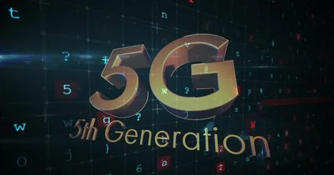 Image of 5g 5th generation text over cyber attack warning text in background Stock Illustration