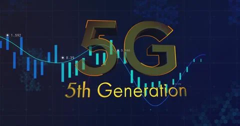 Image of 5g 5th generation text over statistics and data processing Stock Illustration