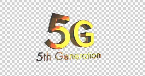 Image of 5g 5th generation text in gold letters spinning on white background Stock Illustration