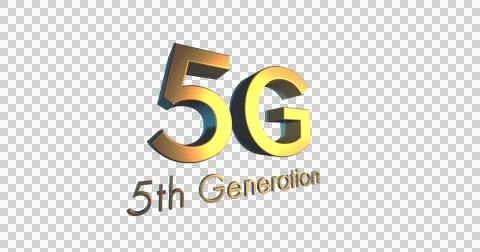 Image of 5g 5th generation text in gold letters spinning on white background Stock Illustration