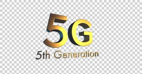 Image of 5g 5th generation text in gold letters spinning on white background Stock Illustration