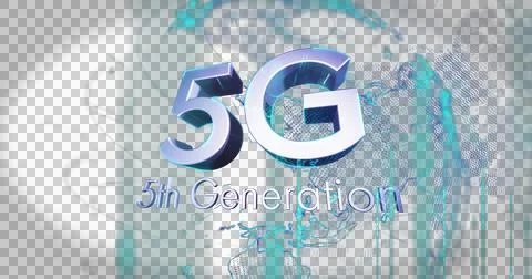 Image of 5g 5th generation text over moving numbers and glowing globe Stock Illustration