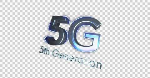 Image of 5g 5th generation text in silver metallic letters with light trails on Stock Illustration