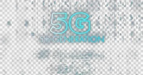 Image of 5g 5th generation text in blue neon letters and numbers changing on Stock Illustration