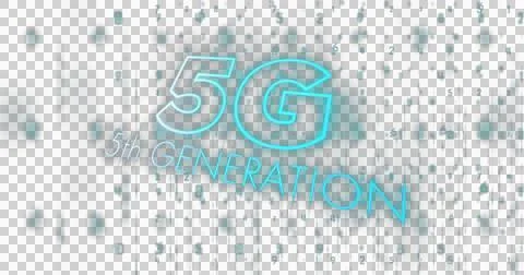 Image of 5g 5th generation text in blue neon letters and numbers changing on Stock Illustration