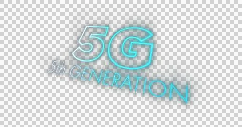 Image of 5g 5th generation text in blue neon letters on white background Illustrazione stock