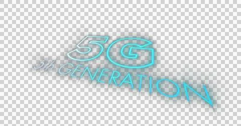 Image of 5g 5th generation text in blue neon letters on white background Illustrazione stock