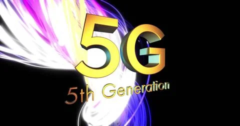 Image of 5g 5th generation text over light trails on black background 스톡 일러스트