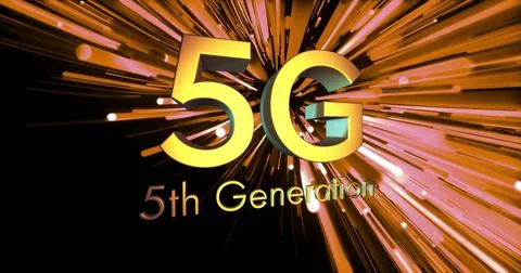 Image of 5g 5th generation text and light trails on dark background Stock Illustration