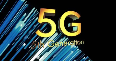 Image of 5g 5th generation text over light trails on dark background Stock Illustration