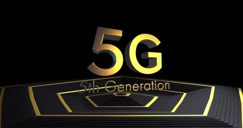 Image of 5g 5th generation text over gold pattern on black background Foto stock