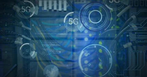 Image of 5g and data processing over computer wires Stockfoto's
