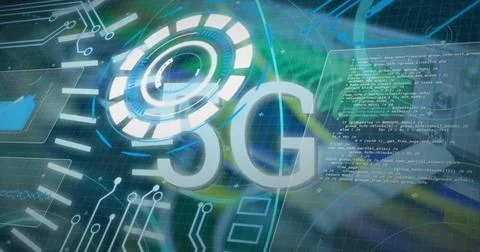 Image of 5g and data processing over servers 스톡 사진