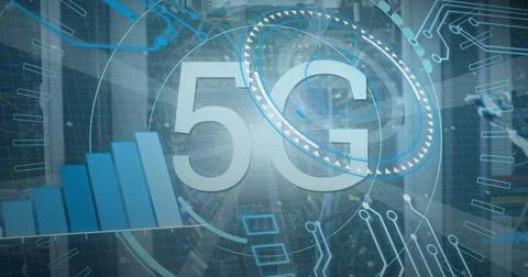 Image of 5g and data processing over servers Foto stock