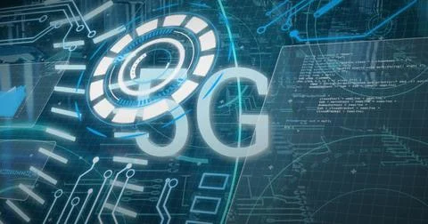 Image of 5g and data processing over servers Foto stock