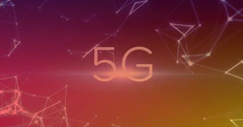 Image of 5g over network of connections on red background Illustrazione stock
