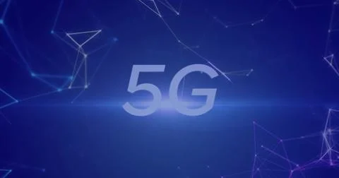 Image of 5g over network of connections on blue background Stock Illustration