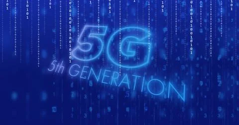 Image of 5g text and data processing over blue background イラスト素材