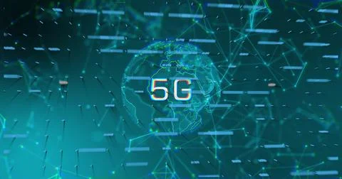 Image of 5g text, digital data processing over globe Illustrazione stock