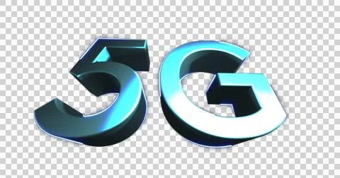 Image of 5g text in metallic letters with light trails on white background Illustrazione stock