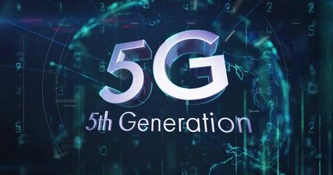 Image of 5g text over globe  on black background Illustrazione stock