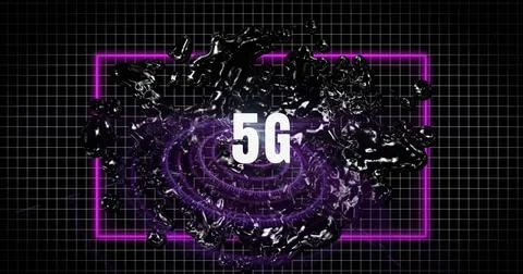 Image of 5g text over moving shapes Foto stock