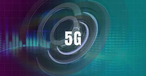 Image of 5g text over moving shapes Stock Photos