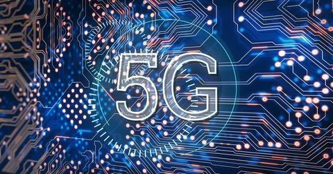Image of 5g text over network of connections Foto stock
