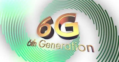 Image of 6g, 6th generation text in gold over green spiral lines processing on Stock Illustration