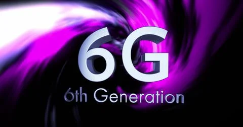 Image of 6g 6th generation text over purple light trails on black background Stock Illustration