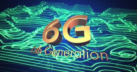Image of 6g 6th generation text and data processing and network of connections Stock Photos