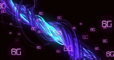 Image of 6g on black background with blue lines イラスト素材