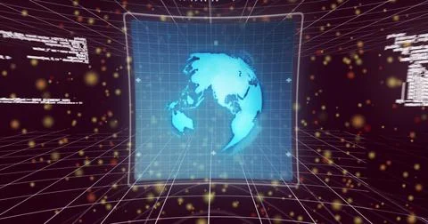 Image of 6g, dots and data processing moving over brown background Stock Illustration