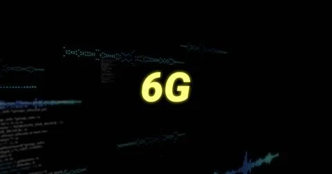 Image of 6g over data processing on black background Stock Illustration