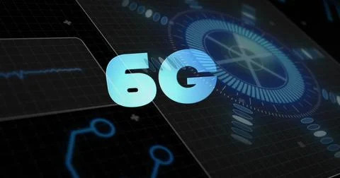 Image of 6g over scope scanning and data processing on black background イラスト素材