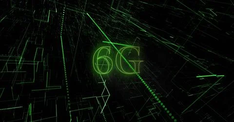 Image of 6g text and computer data processing Foto stock