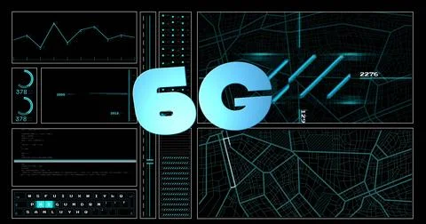 Image of 6g text and computer data processing Foto stock