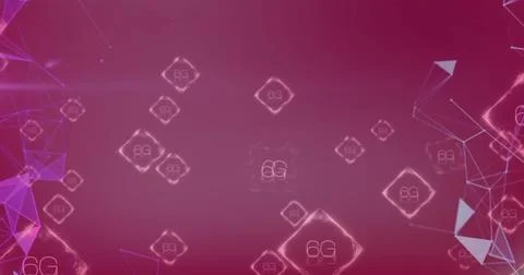 Image of 6g text and data processing over red background Stockillustratie