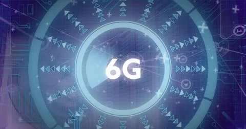 Image of 6g text and data processing over computer servers Stock Photos