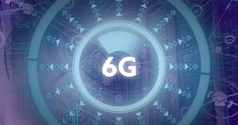 Image of 6g text and data processing over computer servers Stock Photos