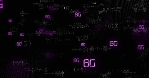 Image of 6g text and data processing on dark background 写真素材