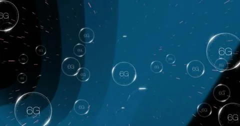 Image of 6g text and data processing over blue circles Stock Photos