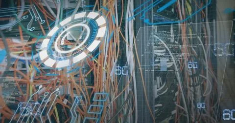 Image of 6g text, digital data processing over computer servers Stock Illustration