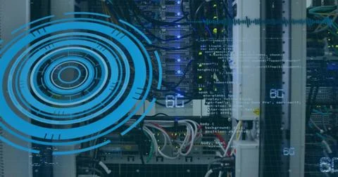 Image of 6g text, digital data processing over computer servers Stock Illustration